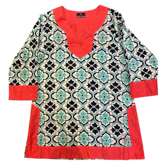 Simply Southern Other - SIMPLY SOUTHERN COLLECTION Cotton Tunic Flower Top Shirt Aqua Medallion Medium